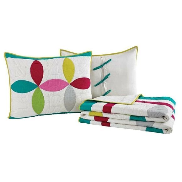 Farmhouse BOHO 100% Cotton KING Quilt Set Rainbow Pinwheel Eclectic Modern - Picture 2 of 3